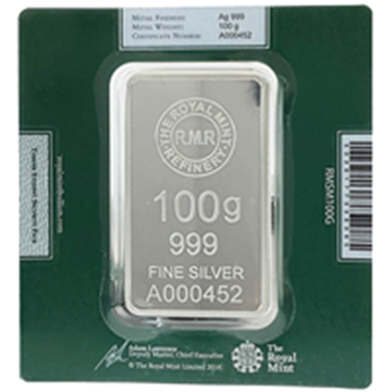 100g Silver Bar Royal Mint Refinery 