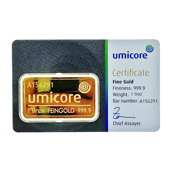 Certified 1 Oz Gold Bar Umicore