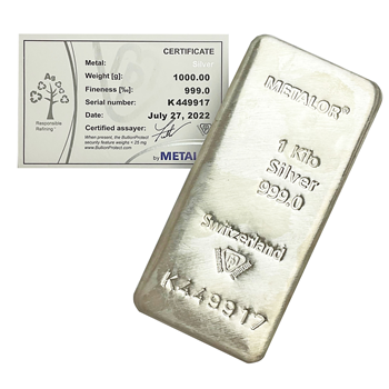 Certified 1Kg Silver Bar Metalor