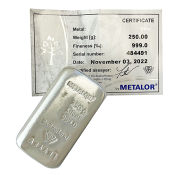 Certified 250g Silver Bar Metalor