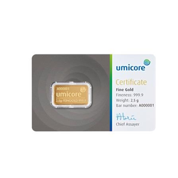 Certified 2.5g Gold Bar Umicore