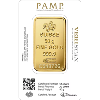 Certified 50g Gold Bar PAMP Suisse