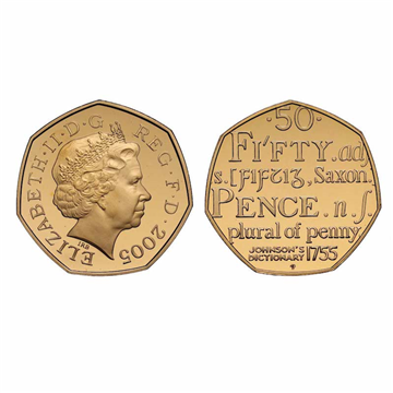 Loose Proof Fifty Pence - Johnsons Dictionary 2005