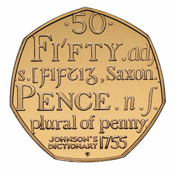 Loose Proof Fifty Pence - Johnsons Dictionary 2005