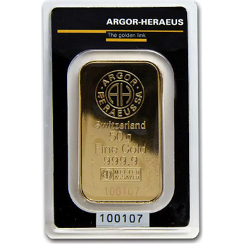 Certified 50g Gold Bar Argor-Heraeus Kine Bar