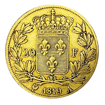 French 20 Francs Louis XVIII Gold Coin 1819