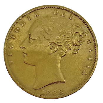 Gold Full Sovereign - Shieldback-1866-L