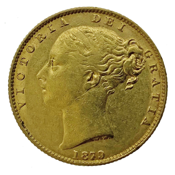 Gold Sovereign  Shieldback 1879 London