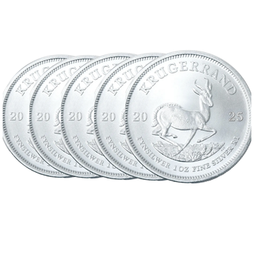 2025 Silver Krugerrand 1 Oz - 5 Coin Bundle