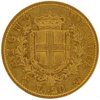 Italian 20 Lira Gold Emanuele II