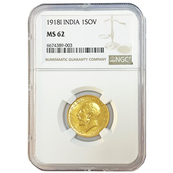 Grade MS61 Gold Sovereign - George V- 1918 - India