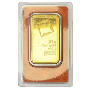 Certified 100g Gold Bar Valcambi Suisse