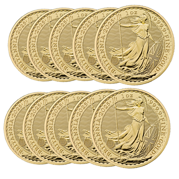 2025 Gold Britannia 1 Oz - 10 Coin Bundle 