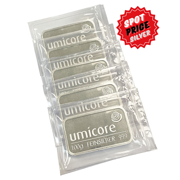 Umicore Silver 100g Bar x 5