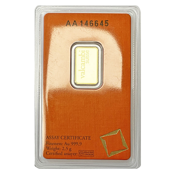 Certified 2.5g Gold Bar Valcambi