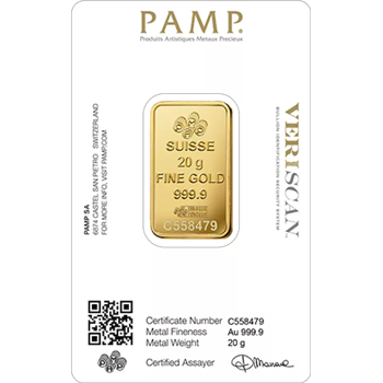 Certified 20g Gold Bar PAMP Fortuna