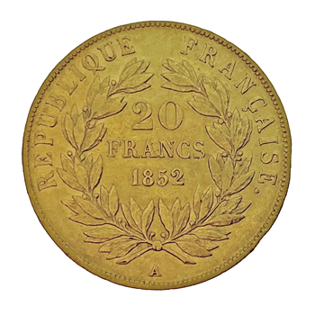 1850 -1865 French 20 Francs Gold Coin Wreath Coin 