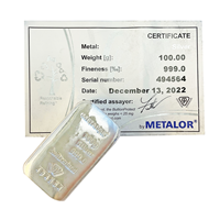 Certified 100g Silver Bar Metalor