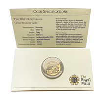 Carded Gold Bullion Sovereign 2010