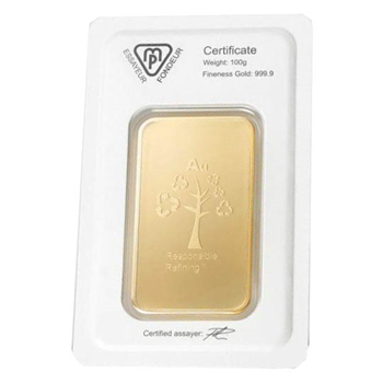 Certified 100g Gold Bar Metalor