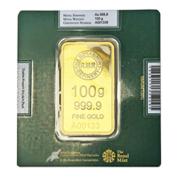 Certified 100g Gold Bar Royal Mint Refinery