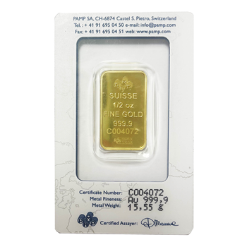 Certified 1/2 Oz Gold Bar PAMP Suisse 