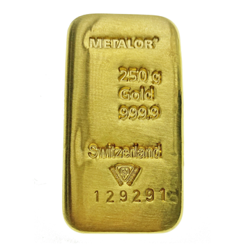 Certified 250g Gold Metalor Bar 