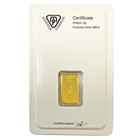 Certified 2g Gold Bar Metalor