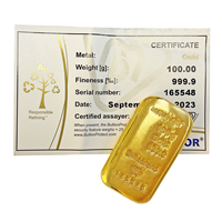 Certified Cast 100g Gold Bar Metalor