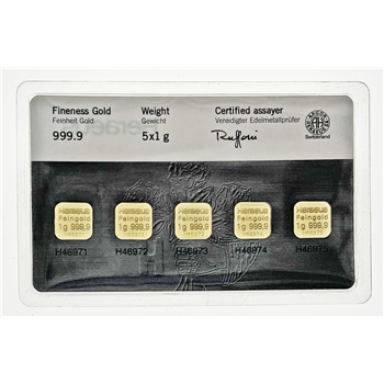 Certified Heraeus 5G Gold Bar - 5 x 1g Gold Bar 