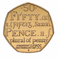 Loose Proof Fifty Pence - Johnsons Dictionary 2005