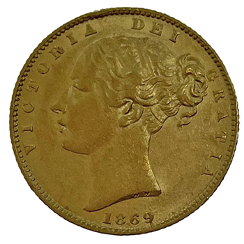 Gold Full Sovereign - Shieldback-1869-L