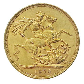 Gold Sovereign - Victoria Young Head 1874 M