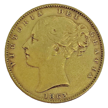 Gold Sovereign Shieldback 1863 London