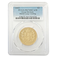 Graded PR70DCAM Gold Sovereign 2002 Two Pound 