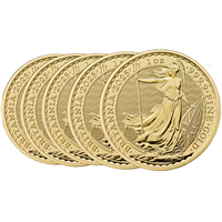 2025 Gold Britannia 1 Oz  - 5 Coin Bundle