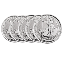 1 Oz Silver Britannia 999 - 5 coin bundle 